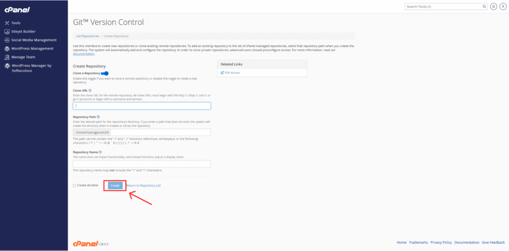 Enter Repository Information and Click Create