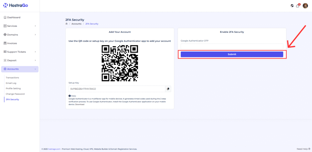 Enter the Generated OTP and Click Submit