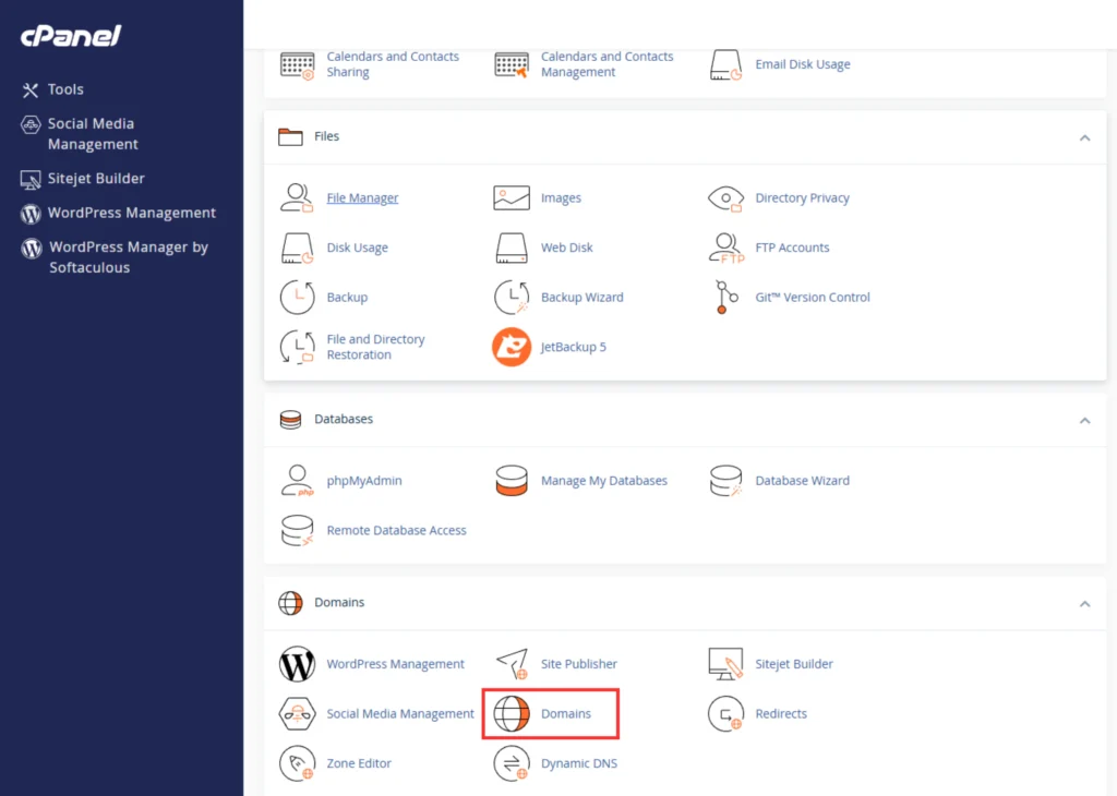 Locate the Domains Section