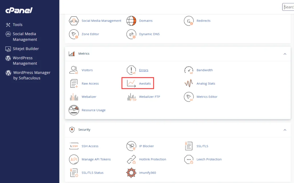 Locate the “Metrics” Section