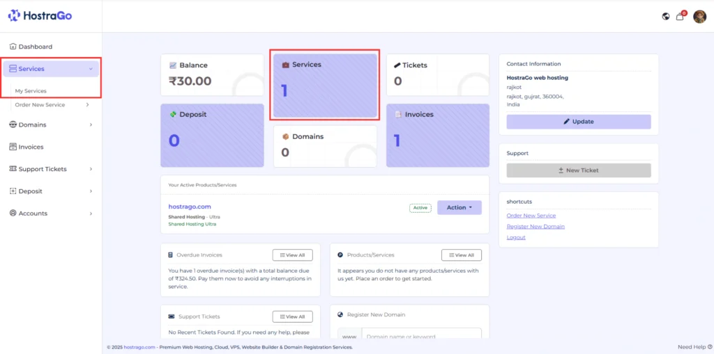 Login to HostraGo Client Area