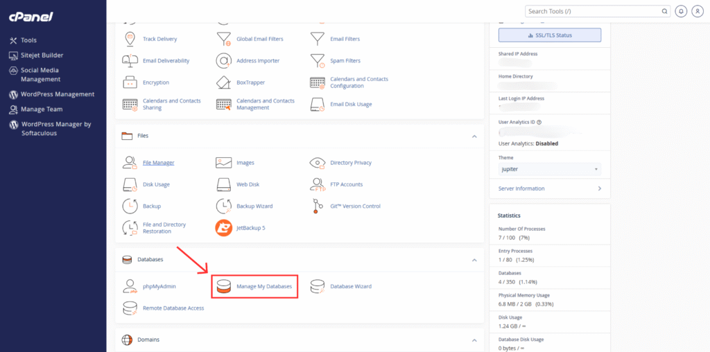 Manage My Databases in cpanel2