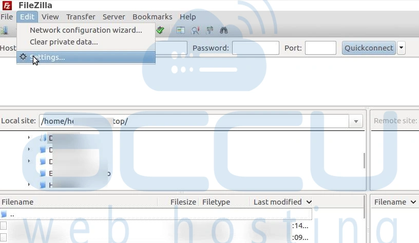 Open FileZilla and click on Edite