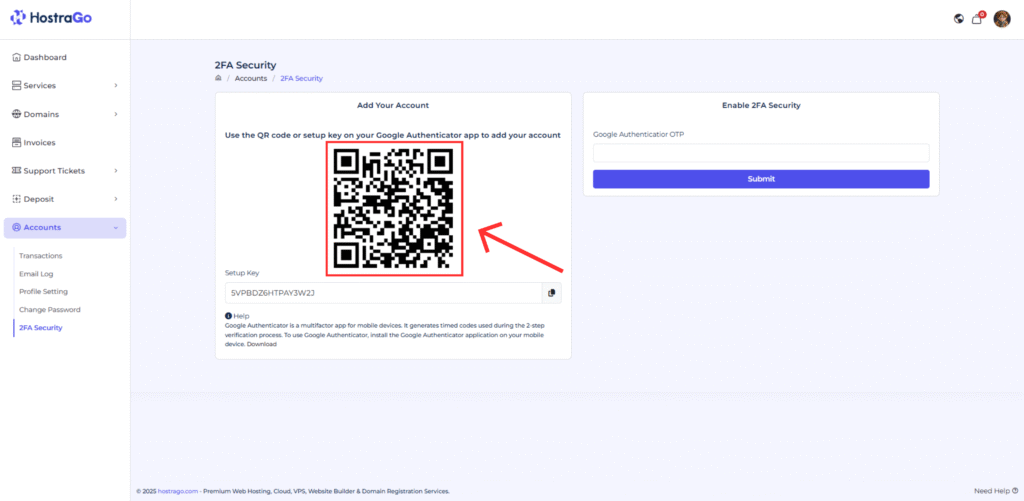 Scan the QR Code with Google Authenticator