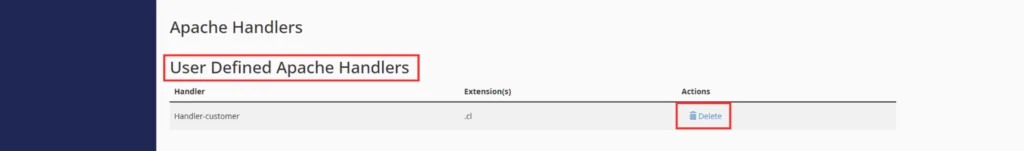 Screenshot of Apache Handler List