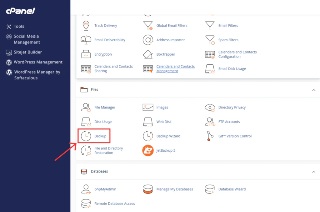Screenshot of Backup Section in cPanel