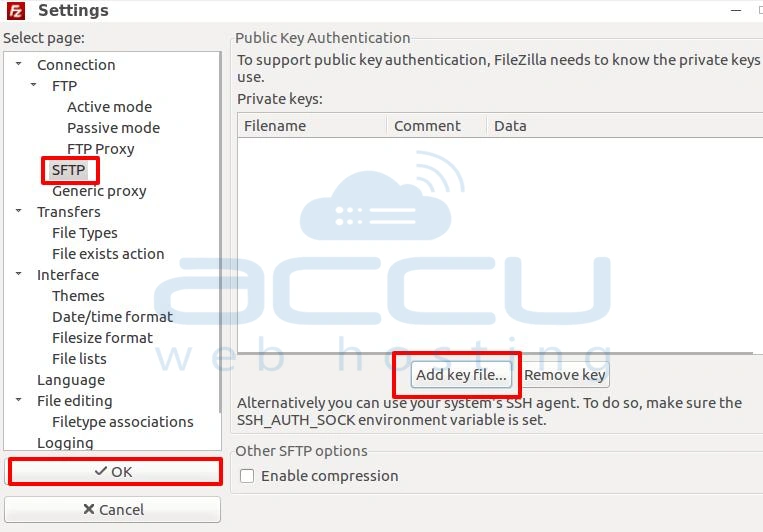 Select SFTP as the connection type