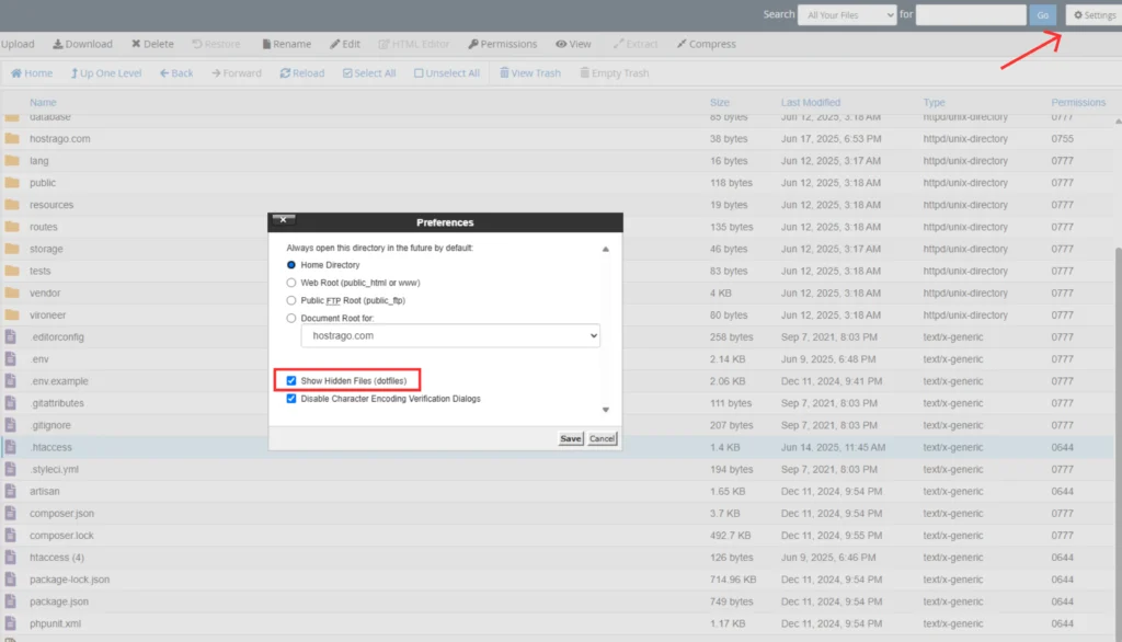 show hidden files
