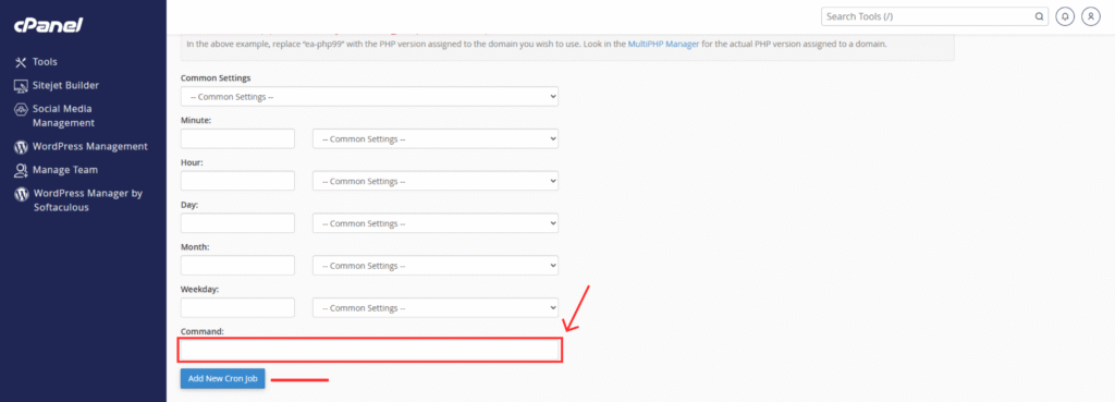 showing command input field