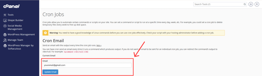 showing email notification setting