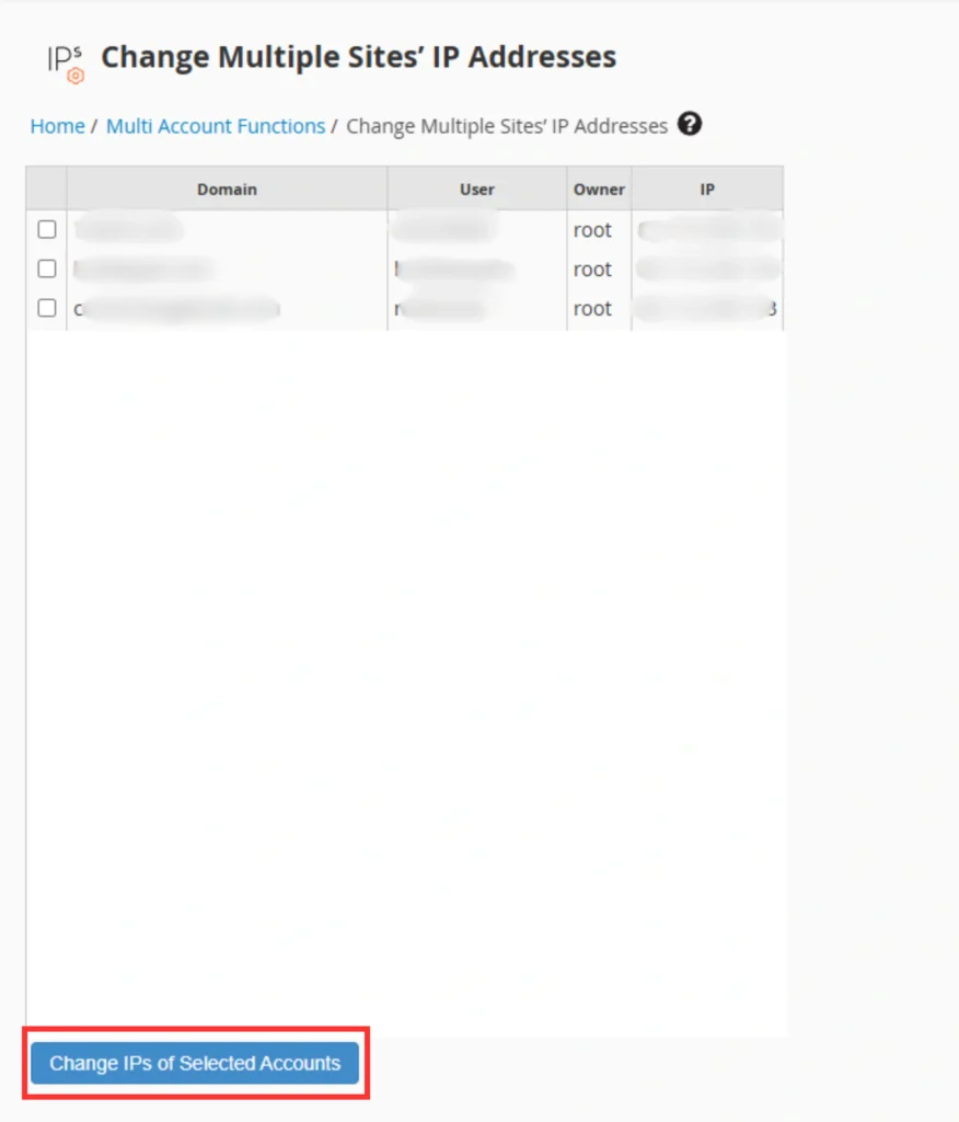 Change Multiple Sites IP addresses