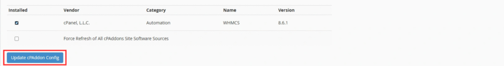 Click “Update cPAddons Configg”