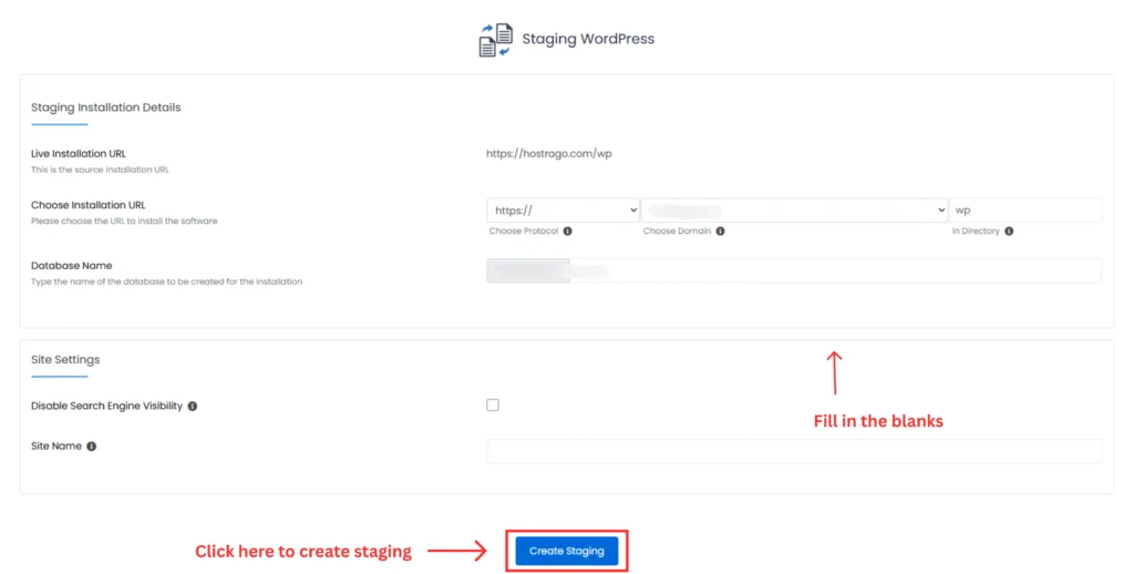 Click here to create staging