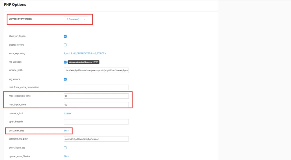 Configure PHP Options