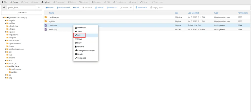 Locate and Edit the .htaccess File