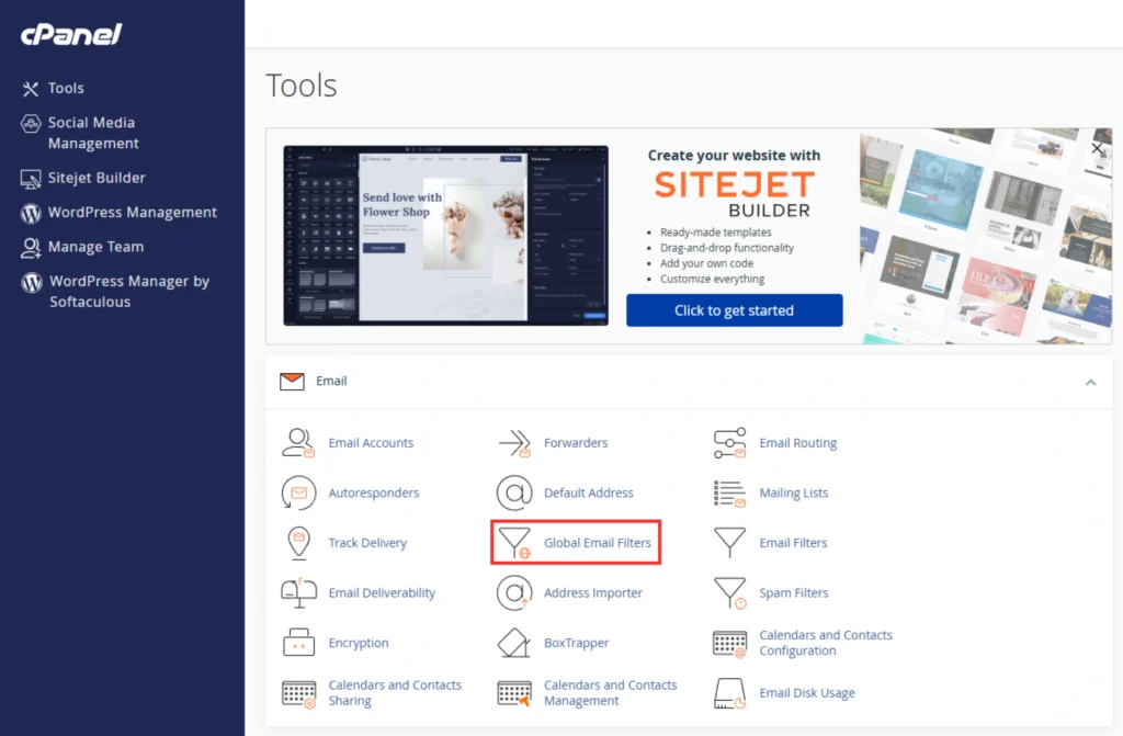 Navigate to Global Email Filters