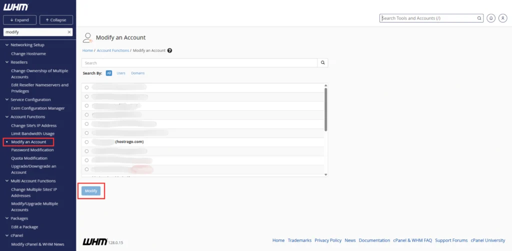 Navigate to “Modify an Account”