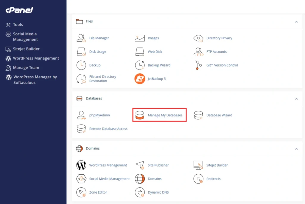 Navigate to “MySQL Databases”