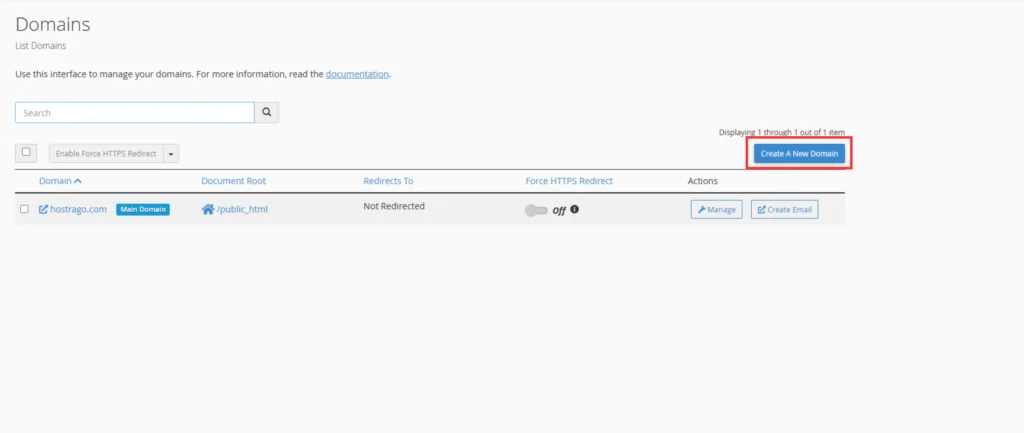 Navigate to the domain Section