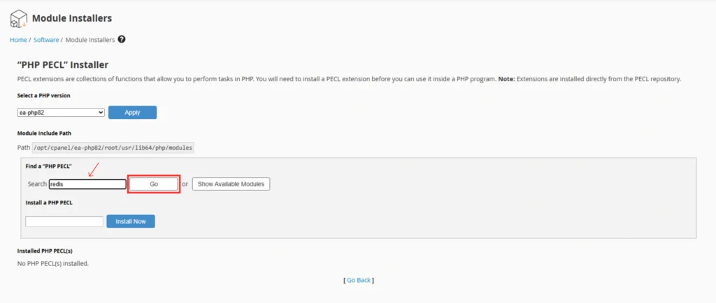 Search box and click Go