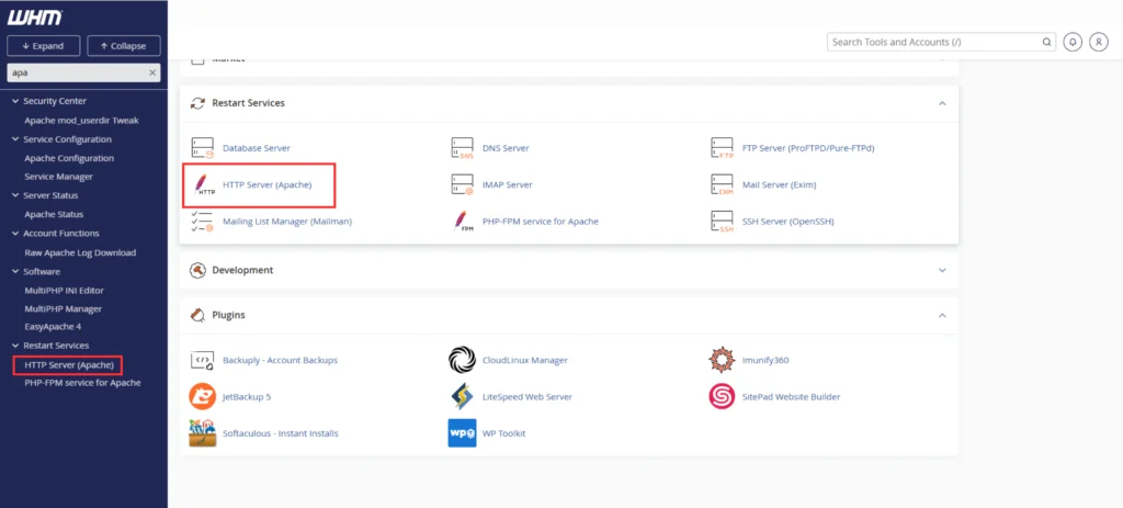 Search for Restart Services
