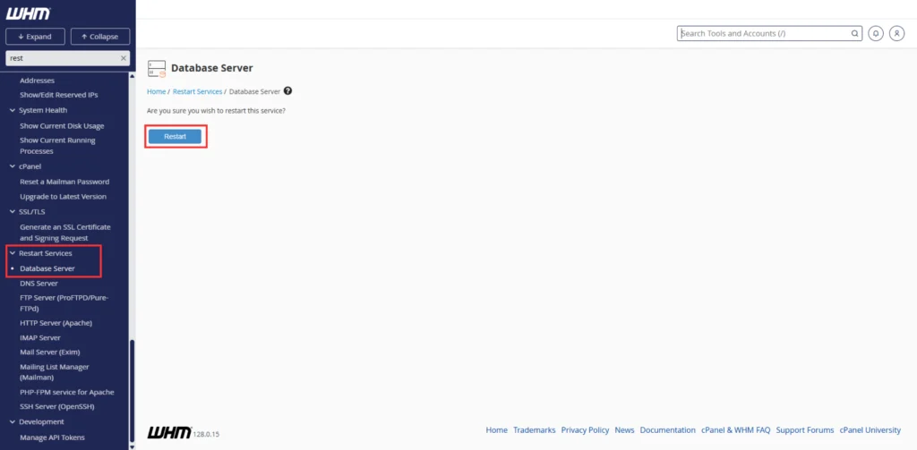 Search for ‘Restart Services’