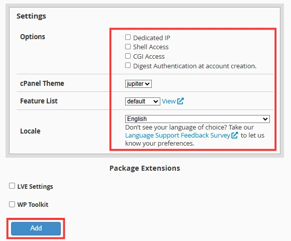 Set Package Settings